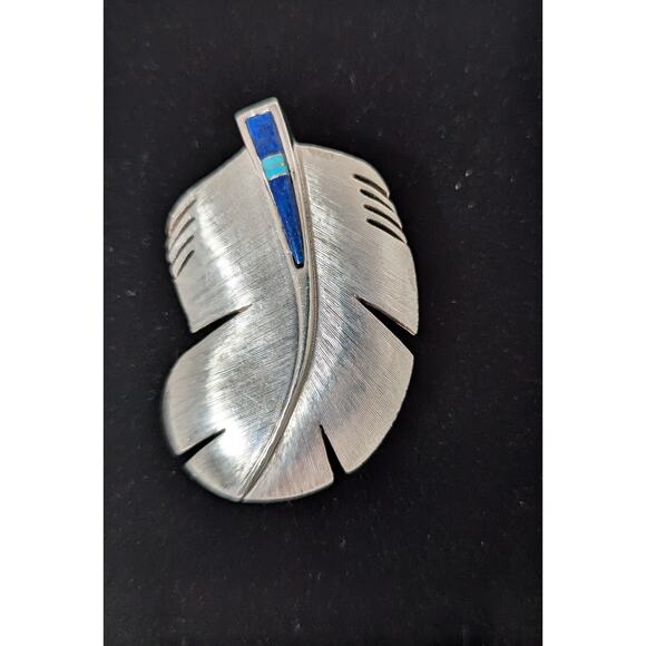 Michael Kirk Designs Lapis lazuli and Turquoise SS Leaf pattern pin/pendant - Picture 1 of 9